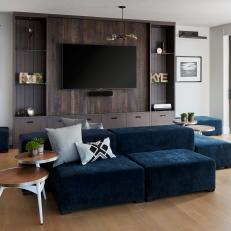 Living Room With Blue Sofa