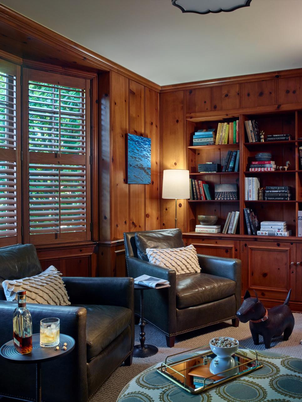 Traditional Wood Paneled Library And Den With Built In Bookshelves | HGTV