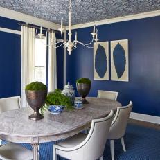 Traditional Blue Dining Room With Oval Table