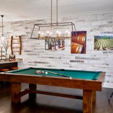 Rustic Game Room With Kitchen