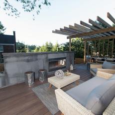 Contemporary Patio And Outdoor Living And Dining With Modern Concrete Gas Fireplace