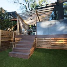 Contemporary Deck With Modern Wood Fence And Stairs
