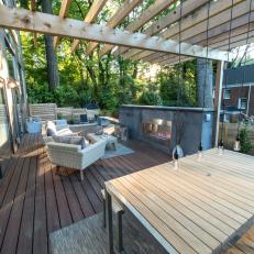 Contemporary Deck With Sitting And Dining Area And Pergola