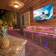 Outdoor Kitchen With Pink Lighting