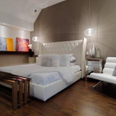 Brown Contemporary Bedroom With White Chair