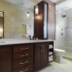 Neutral Master Bathroom With Purple Tiles