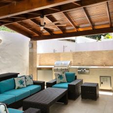 Covered Outdoor Kitchen and Sitting Area