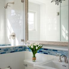 Blue and White Coastal Bathroom With Star Pendant