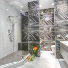 Gray Modern Bathroom With Striped Walls