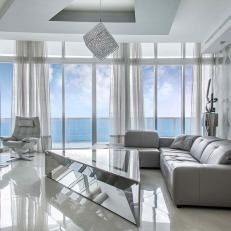 Gray Art Deco Living Room With Ocean View