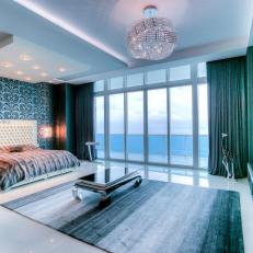 Art Deco Blue Bedroom With Ocean View