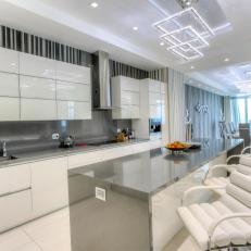 White Modern Galley Kitchen With Neon Lights