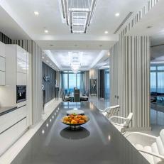 Gray and White Art Deco Galley Kitchen 