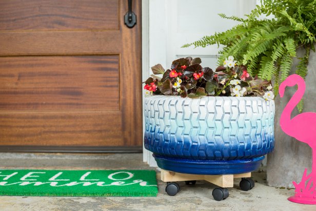 Don't toss those old tires! Turn them into chic planters with a little paint and some materials from the hardware store.