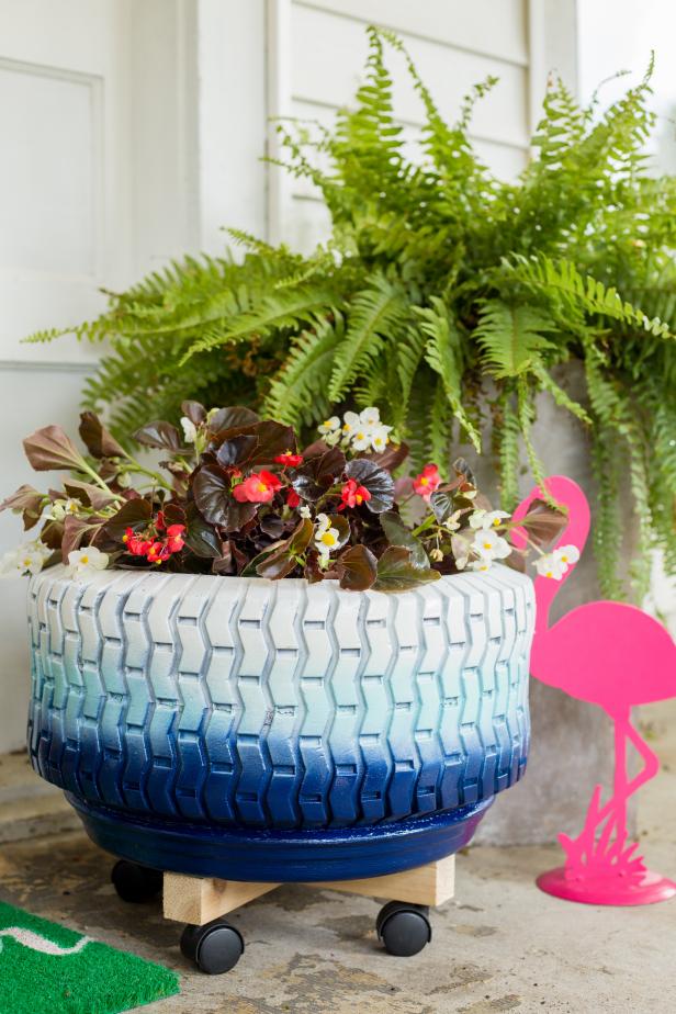 Don't toss those old tires! Turn them into chic planters with a little paint and some materials from the hardware store.