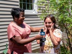 HGTV Host Tiffany Brooks surprises Josephine Montgomery of Farmingdale, New York, that she is the grand-prize winner of the HGTV Smart Home 2018 located in Buffton, SC.