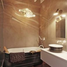 Modern Master Bathroom Includes Metal Soaking Tub