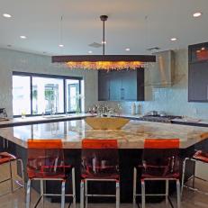 Chef Kitchen With Red Barstools