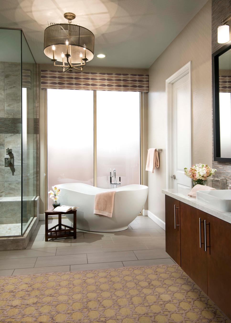 Contemporary Spa Bathroom With Glass Shower Enclosure With Marble And Modern Soaking Tub HGTV