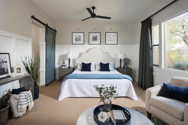 Rustic Contemporary Master Bedroom With Blue And White