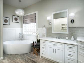 Gray Bathroom Photos Hgtv Contemporary White Master Bathroom With Soaking Tub And Gl Subway Tile Backsplash