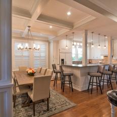 Contemporary Eat In Kitchen With Dining Table And Chairs And Coffered Ceiling