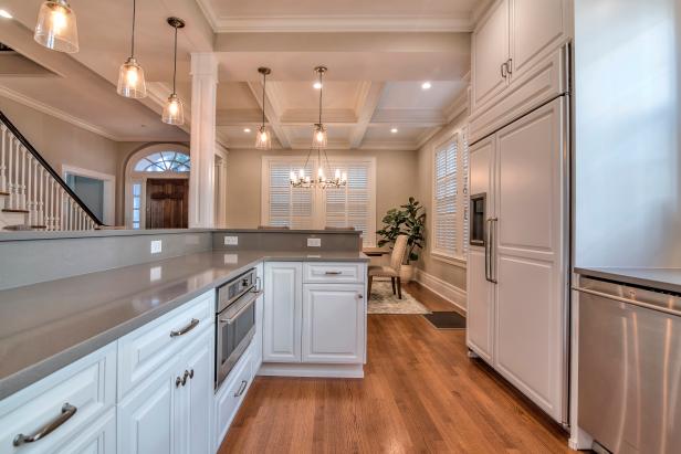 Contemporary White Kitchen With Gray Countertops And ...