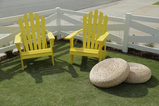 Neutral Contemporary Front Yard with Yellow Lawn Chairs | HGTV