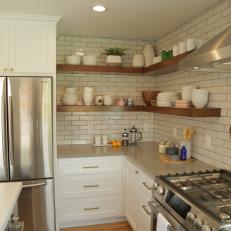 Rustic White Kitchen with White Tile Backsplash 