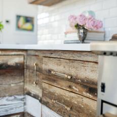 Reclaimed-Wood Cabinets Give Transitional Kitchen Character