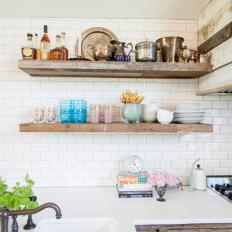 Open Shelves Add Decorative Storage to Farmhouse Kitchen