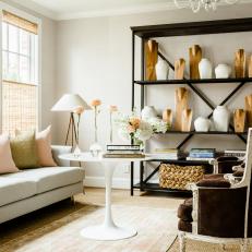 Contemporary Living Room With Midcentury Modern Accents And Antique Side Chairs
