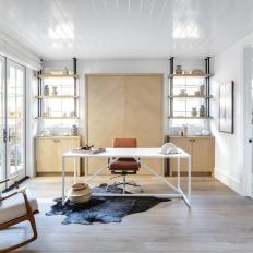 White Contemporary Home Office With Animal Skin Rug
