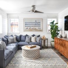 Coastal Media Room With Blue Sectional