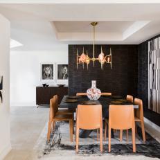 Modern Black And White Dining Room With Contemporary Table And Leather Chairs
