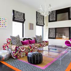 Multicolored Girl's Bedroom With Zig-Zag Rug