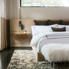 Neutral Contemporary Bedroom With Furry Bench