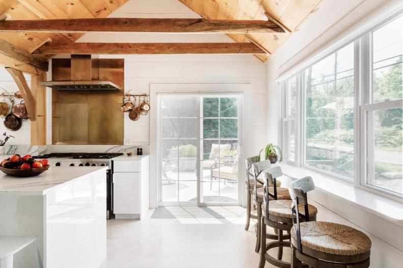 contemporary kitchen with vaulted ceilings