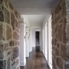 Farmhouse White Hallway With Stone And Wood Details