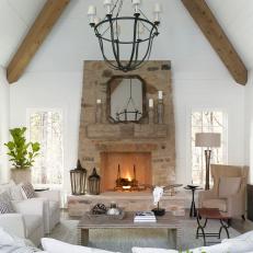 Modern Rustic White Cottage Living Room with Fireplace