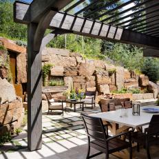 Outdoor Entertaining Space With Pergola and Shaped Stones