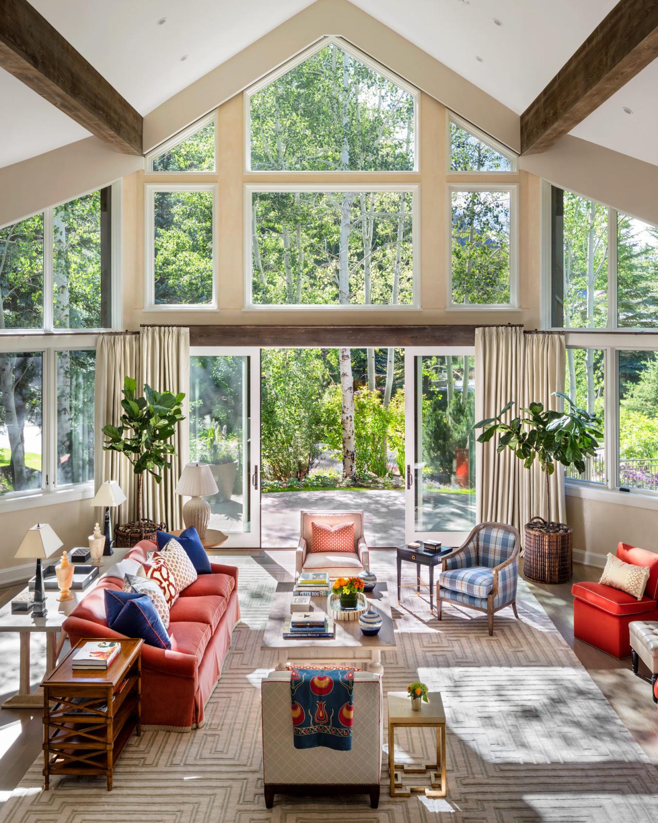 Living Room With Vaulted Ceiling And Wall Of Windows Hgtv