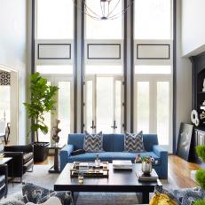 Modern Classic Living Room With Striking Windows And Accessories