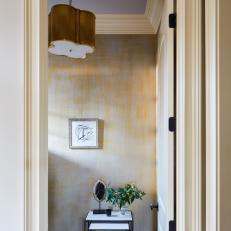 Powder Room Bath Detail With Faux Painted Walls And Modern Pendant