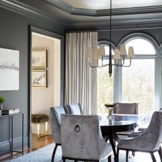 Modern Dining Room With Charcoal Gray And Metallic Accents