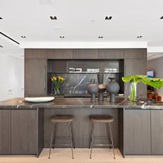 Large Brown Modern Kitchen Island With Eat-In Seating