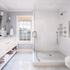 Gray Cottage Master Bathroom With Glass Shower