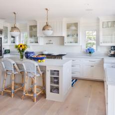 White Cottage Open Plan Kitchen With Sunflowers