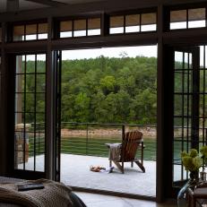 Master Bedroom Balcony With Modern Railing Balcony And Lake Views