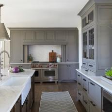 Transitional Chef's Kitchen with Gray Cabinetry